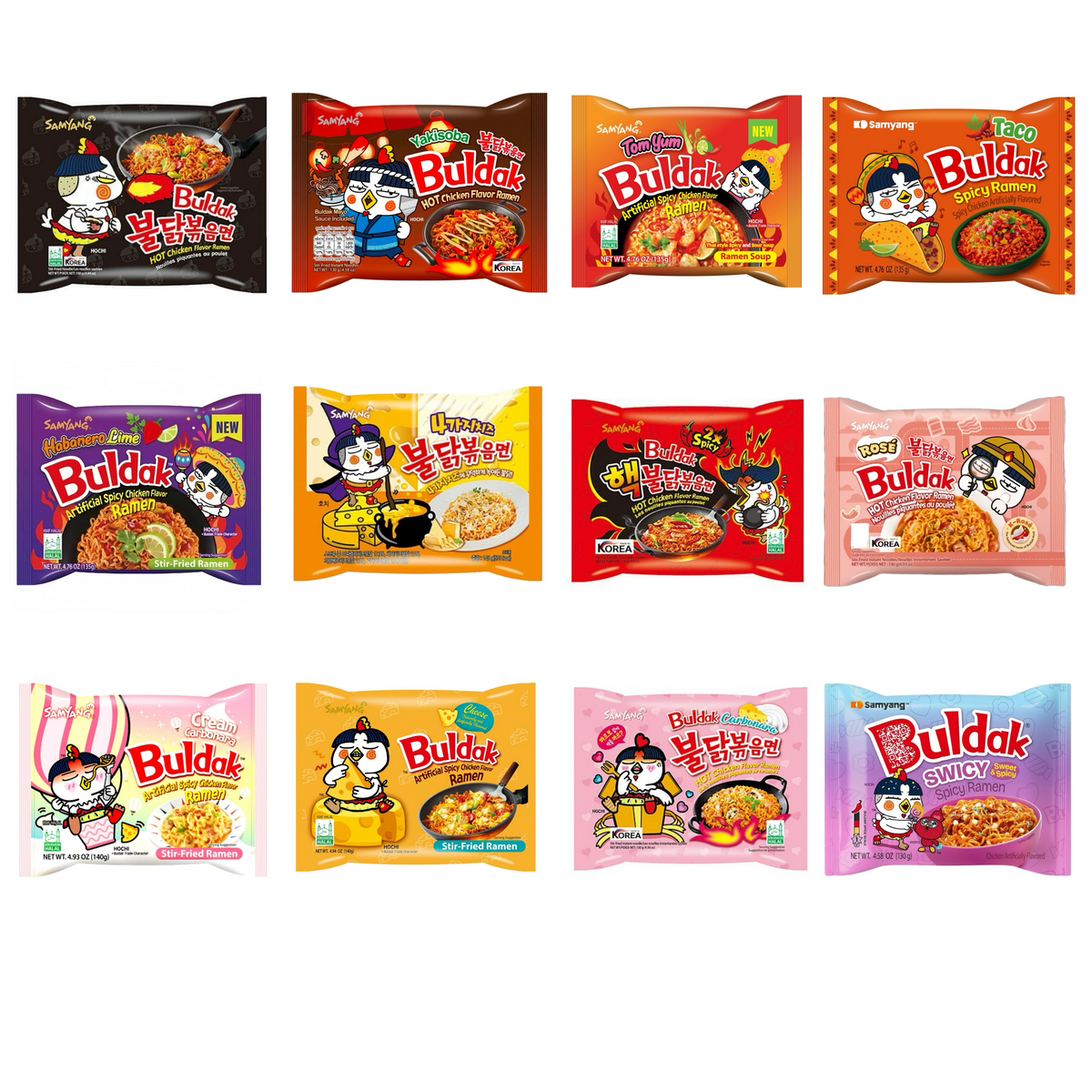 MUNCHII TIME Korean Buldak Spicy Hot Ramen Noodles Variety Pack – 4/6/10/12/14 Different Flavors