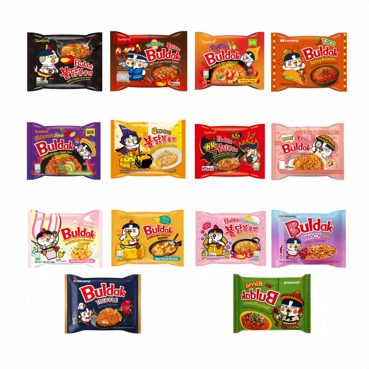 MUNCHII TIME Korean Buldak Spicy Hot Ramen Noodles Variety Pack – 4/6/10/12/14 Different Flavors