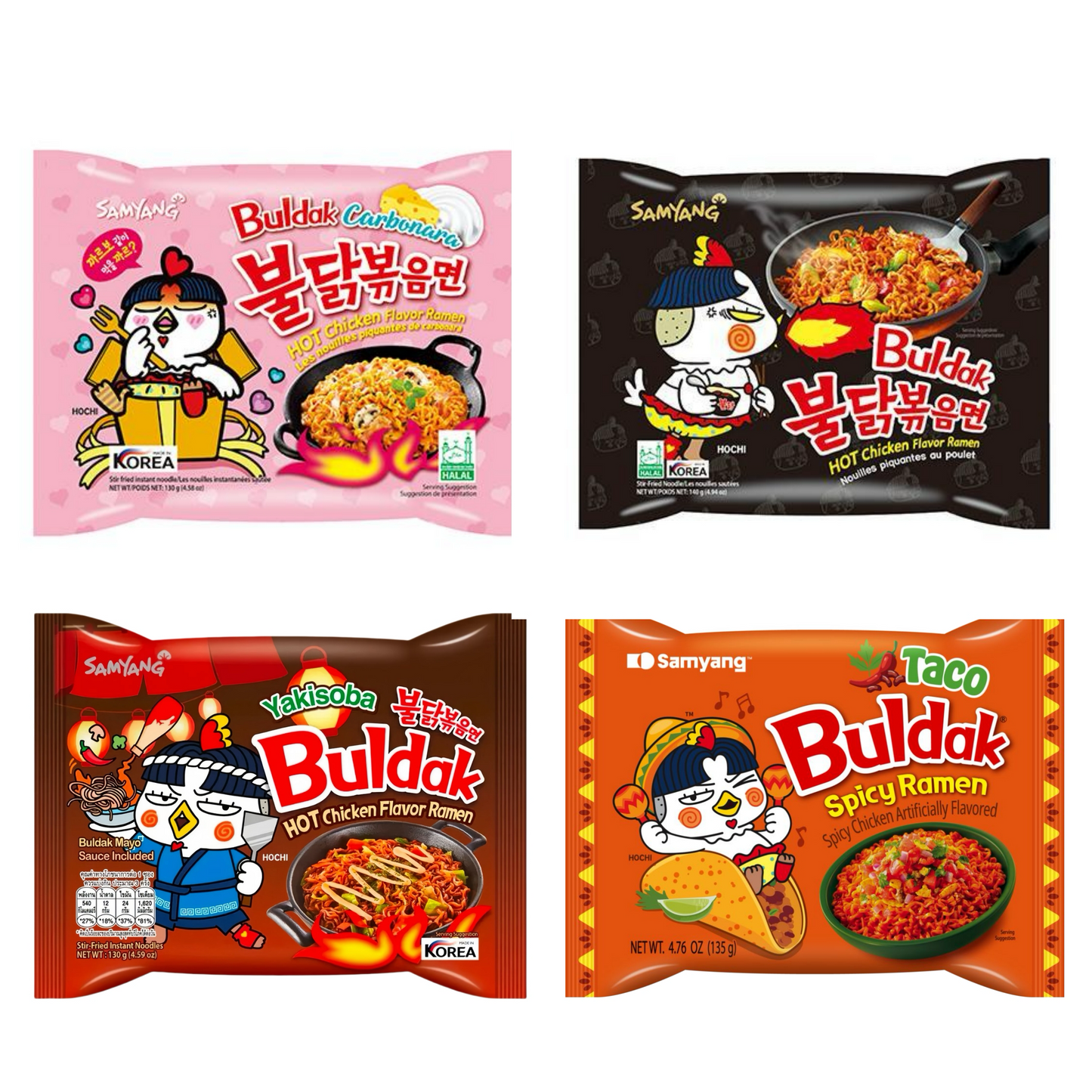 MUNCHII TIME Korean Buldak Spicy Hot Ramen Noodles Variety Pack – 4 Different Flavors